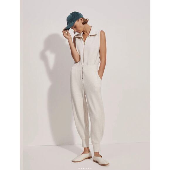 Varley Double Soft Madelyn Stretch-Jersey Jumpsuit Ivory-Marl Size‎ Small - Picture 3 of 16